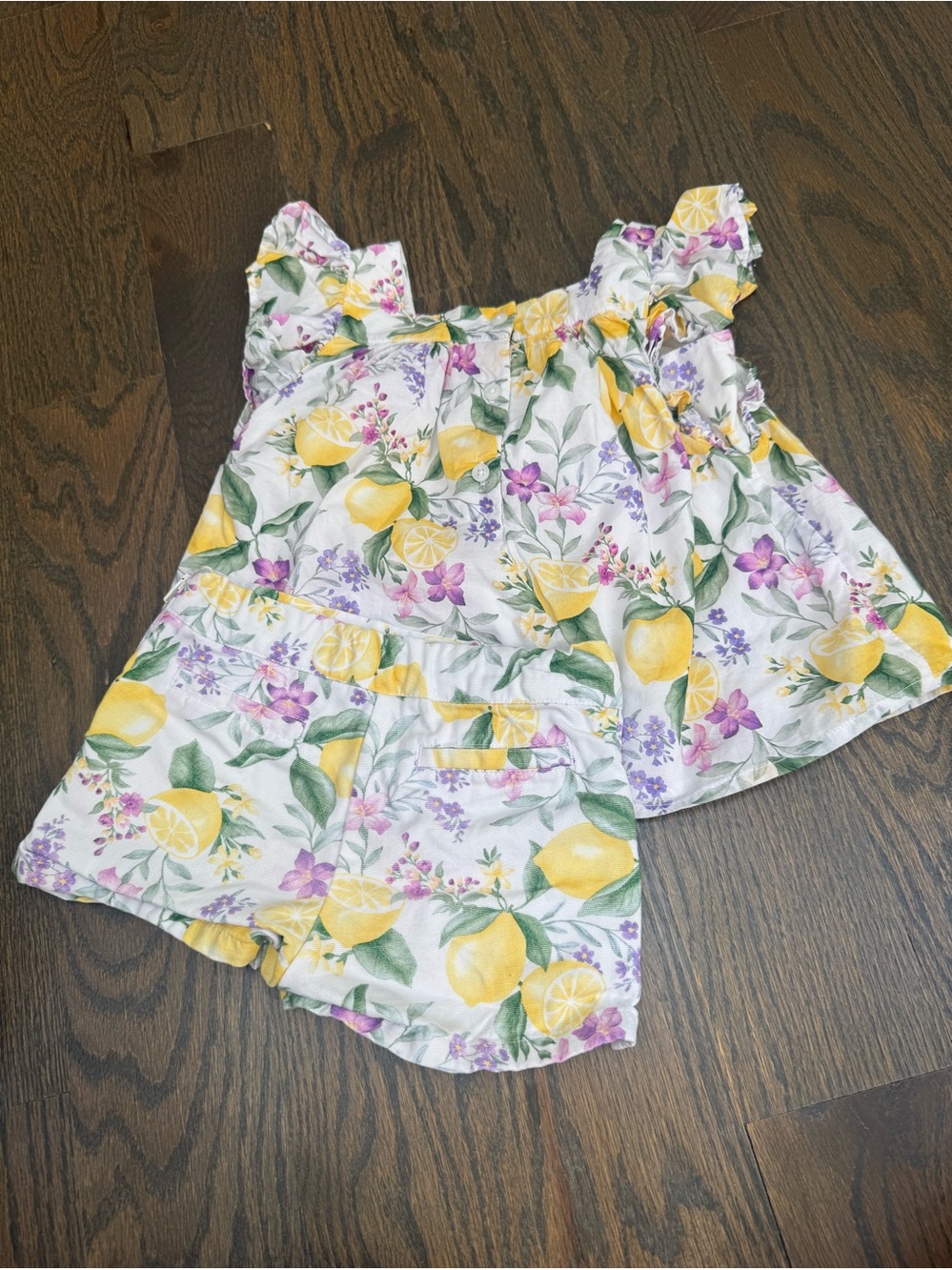 Janie and Jack Girls Lemon Floral Tank & Shorts Set - White Yellow Purple